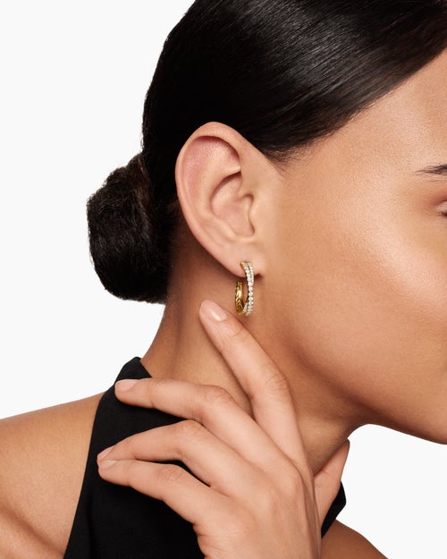 Womens Pavé Crossover Hoop Earrings in 18K Yellow Gold with Diamonds, 24mm