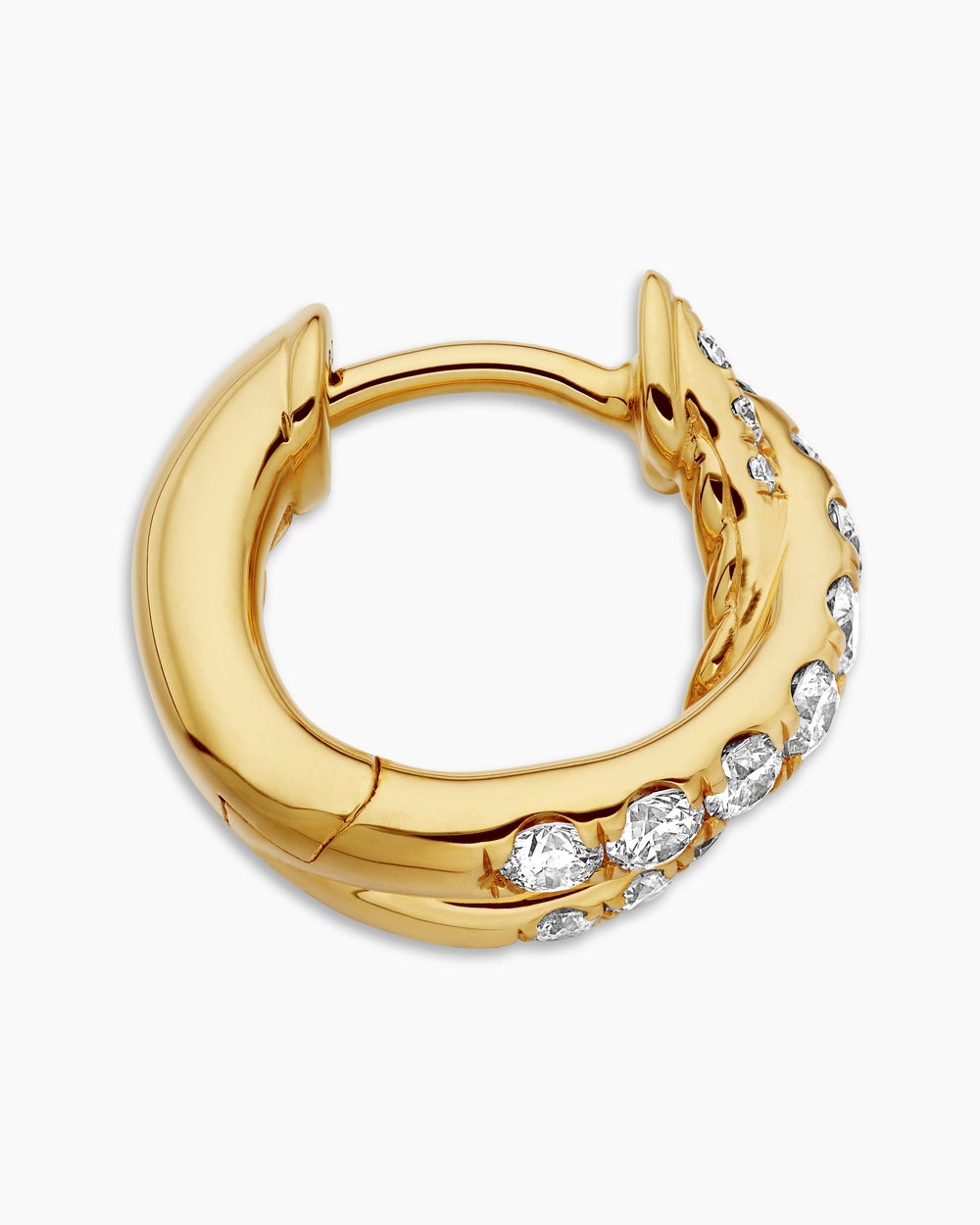 Womens Pavé Crossover Hoop Earrings in 18K Yellow Gold with Diamonds, 12mm