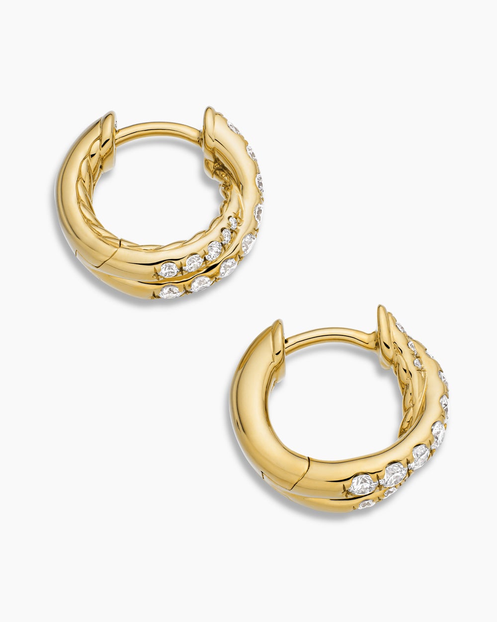 Womens Pavé Crossover Hoop Earrings in 18K Yellow Gold with Diamonds, 12mm