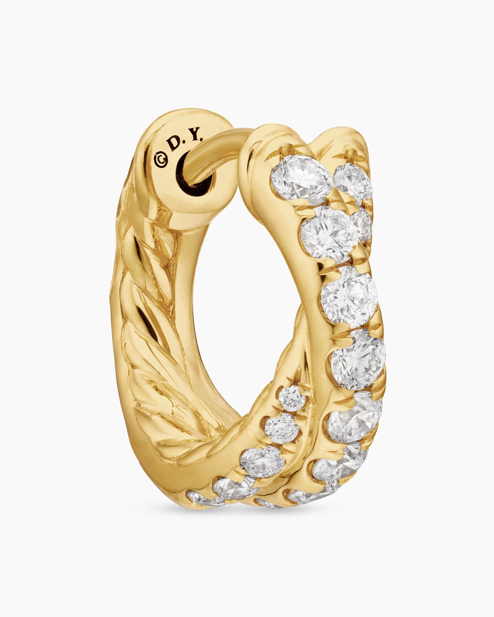 Womens Pavé Crossover Hoop Earrings in 18K Yellow Gold with Diamonds, 12mm