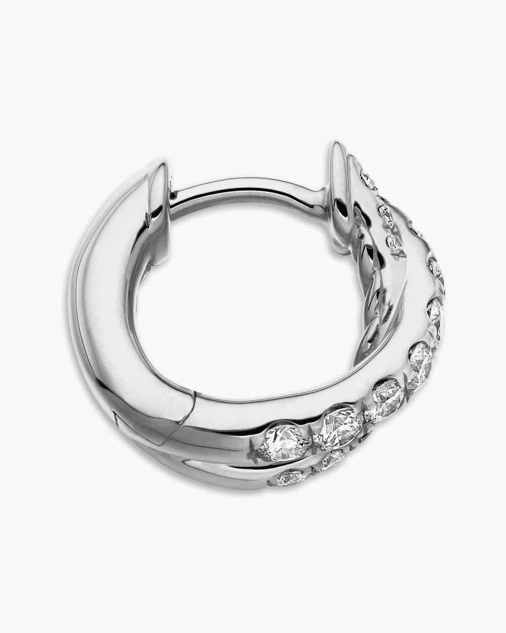 Womens Pavé Crossover Hoop Earrings in 18K White Gold with Diamonds, 12mm