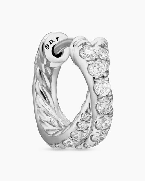 Womens Pavé Crossover Hoop Earrings in 18K White Gold with Diamonds, 12mm