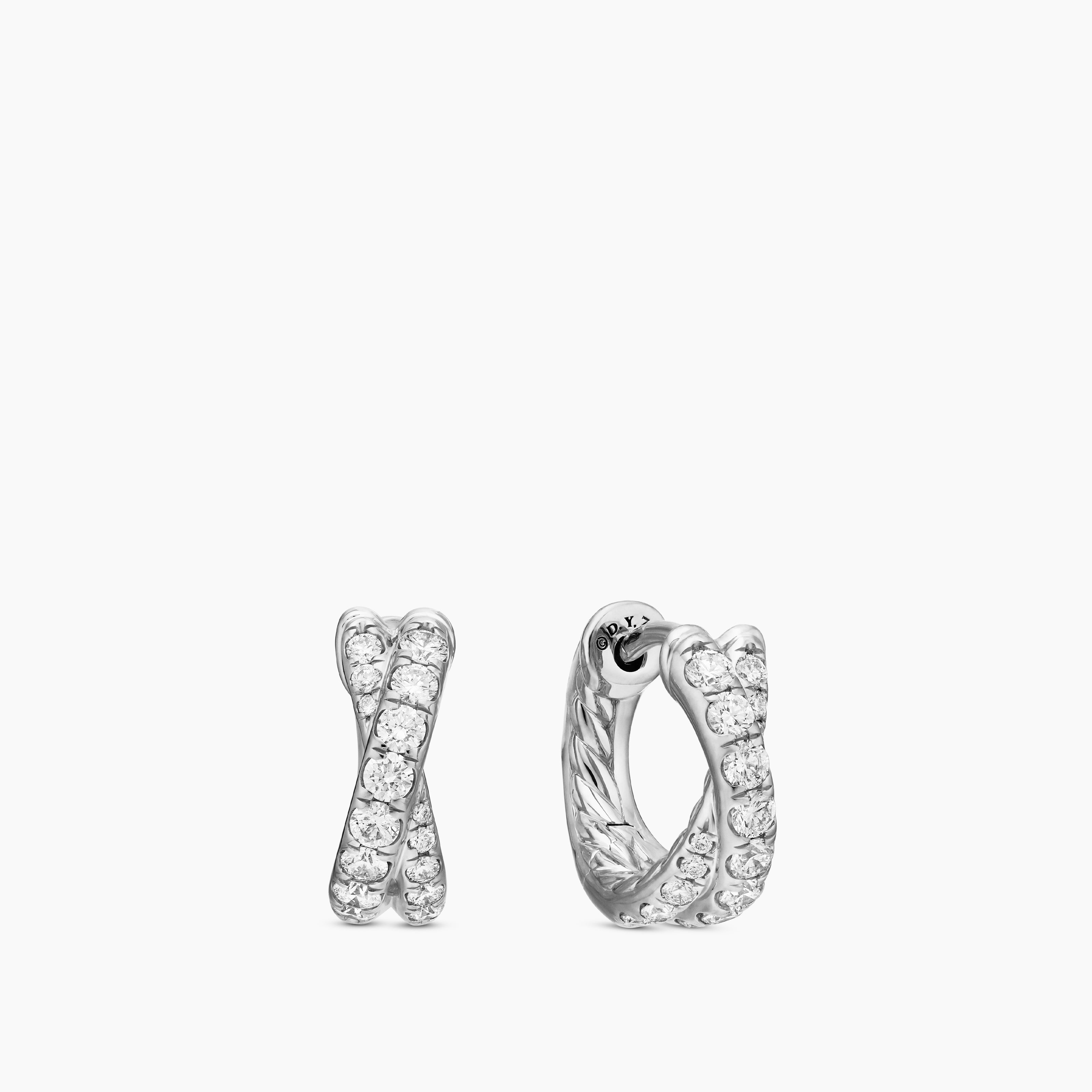 Womens Pav&eacute; Crossover Hoop Earrings in 18K White Gold with Diamonds, 12mm