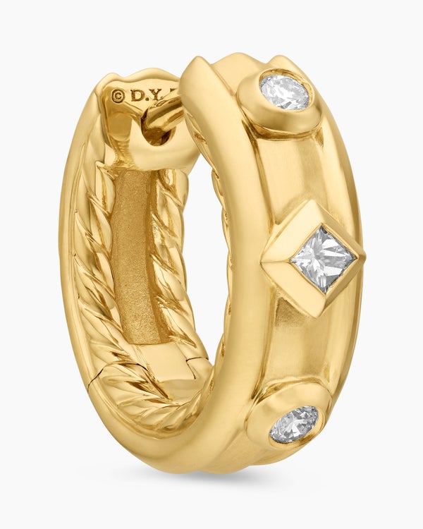 Modern Renaissance® Huggie Hoop Earrings in 18K Yellow Gold with Diamonds, 12.3mm