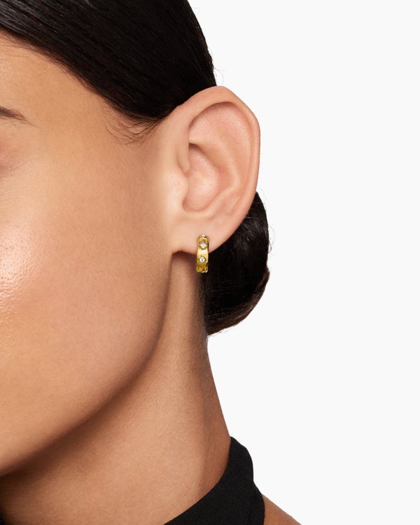 Modern Renaissance® Huggie Hoop Earrings in 18K Yellow Gold with Diamonds, 12.3mm