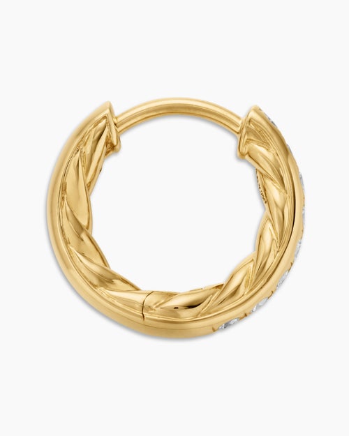 Womens Pavé Huggie Hoop Earrings in 18K Yellow Gold with Diamonds, 13mm