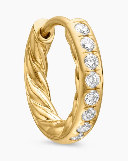 Womens Pavé Huggie Hoop Earrings in 18K Yellow Gold with Diamonds, 13mm