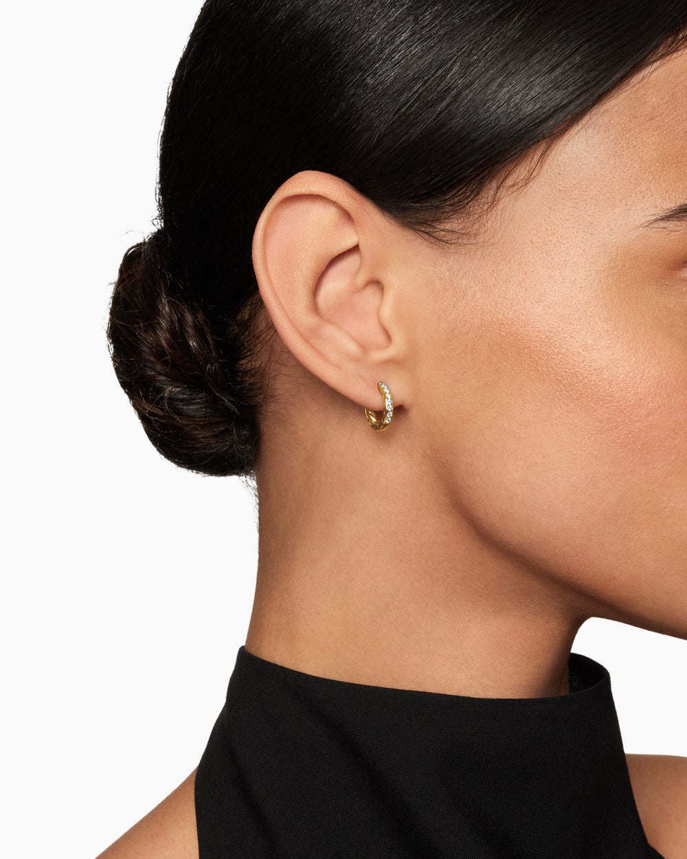 Womens Pavé Huggie Hoop Earrings in 18ct Yellow Gold with Diamonds, 13mm