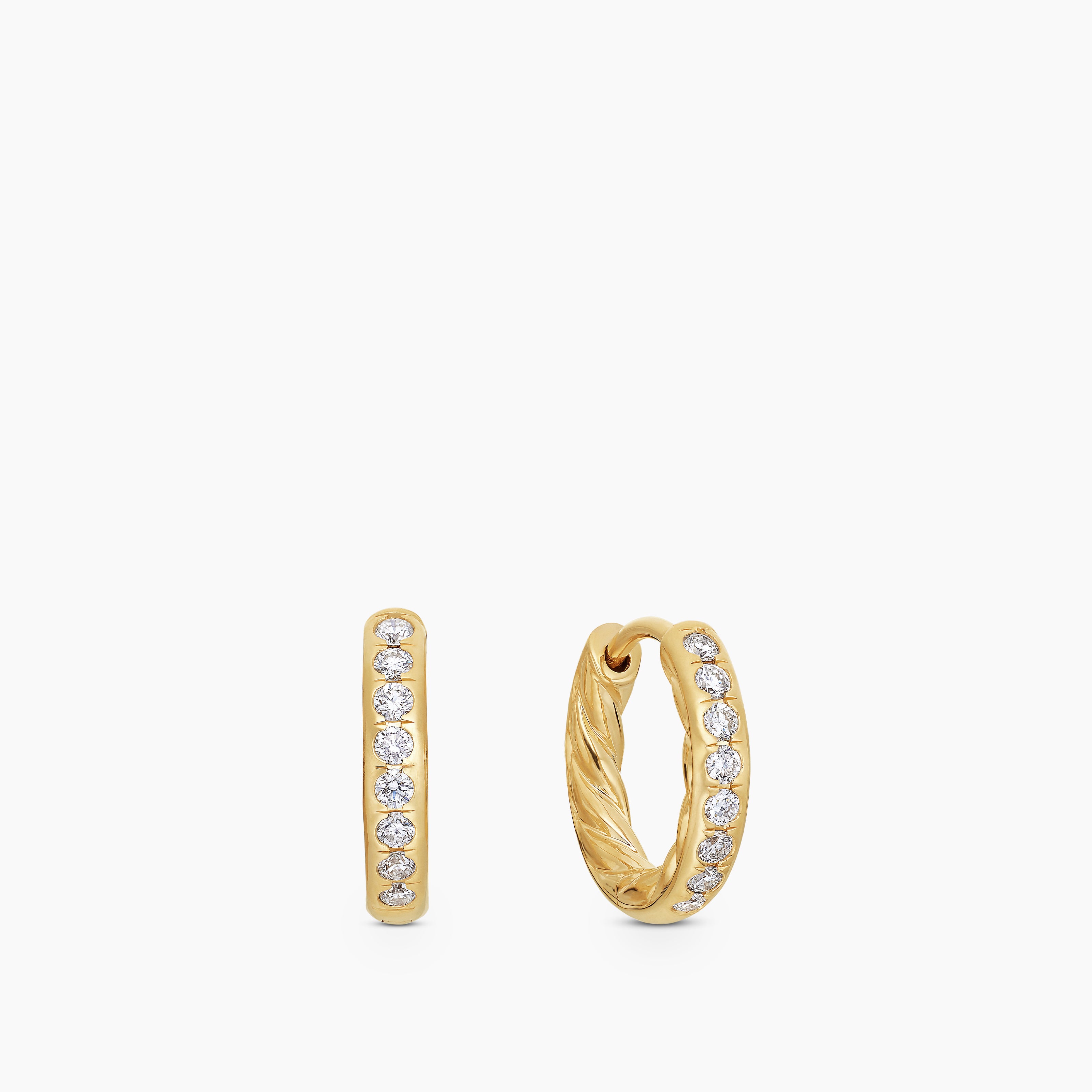 Womens Pav&eacute; Huggie Hoop Earrings in 18K Yellow Gold with Diamonds, 13mm