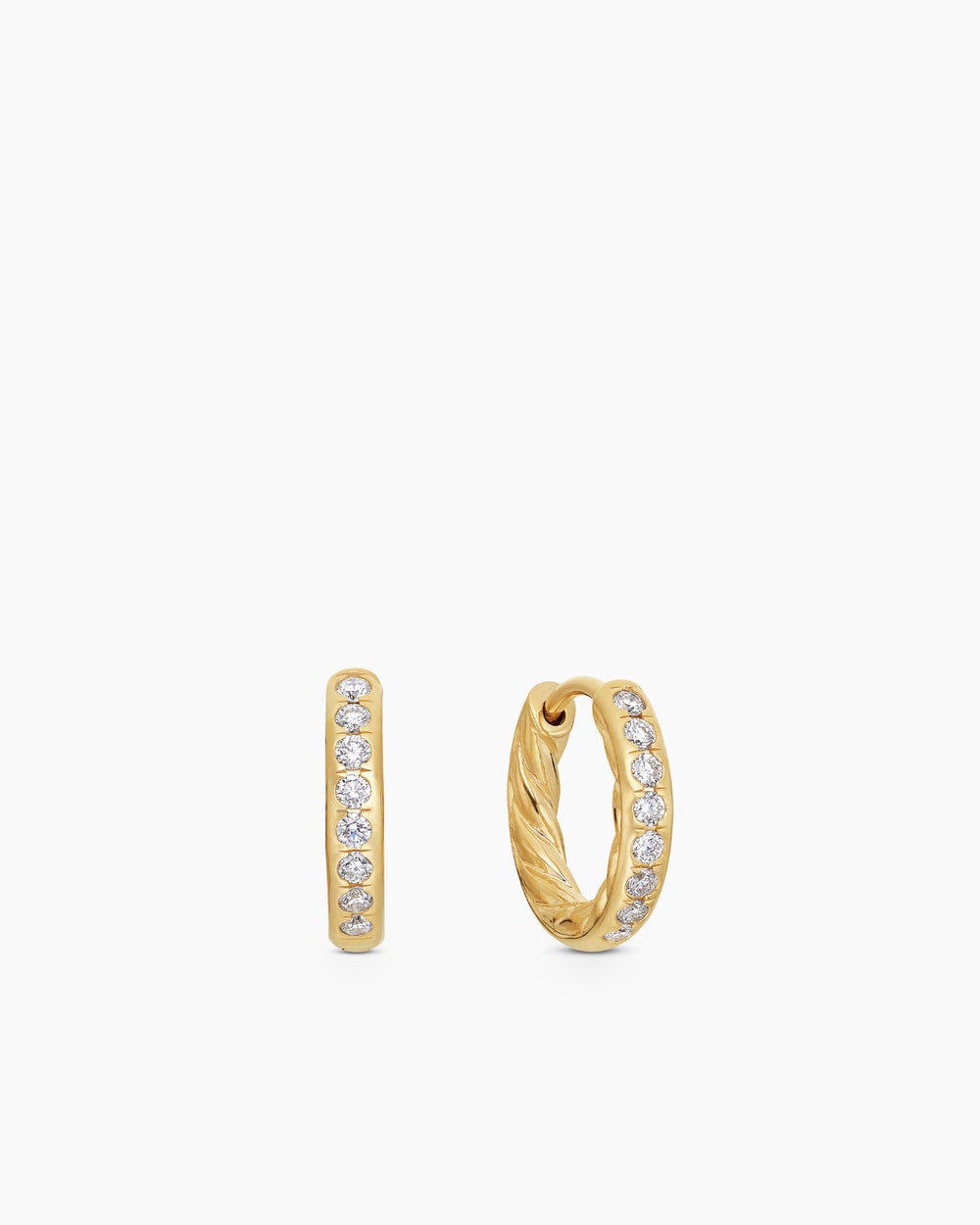 Womens Pavé Huggie Hoop Earrings in 18ct Yellow Gold with Diamonds, 13mm