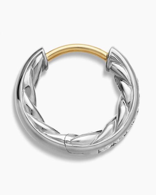 Womens Pavé Huggie Hoop Earrings in Sterling Silver with Diamonds, 13mm