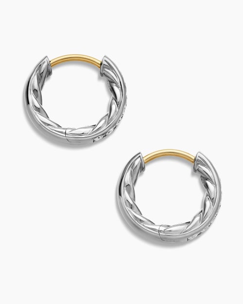 Womens Pavé Huggie Hoop Earrings in Sterling Silver with Diamonds, 13mm