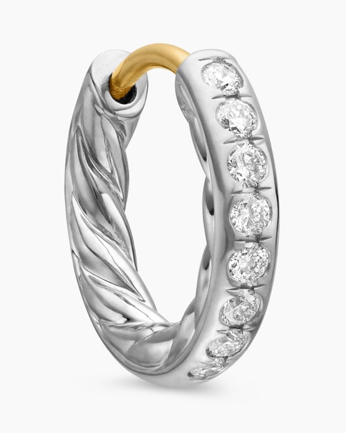 Womens Pavé Huggie Hoop Earrings in Sterling Silver with Diamonds, 13mm