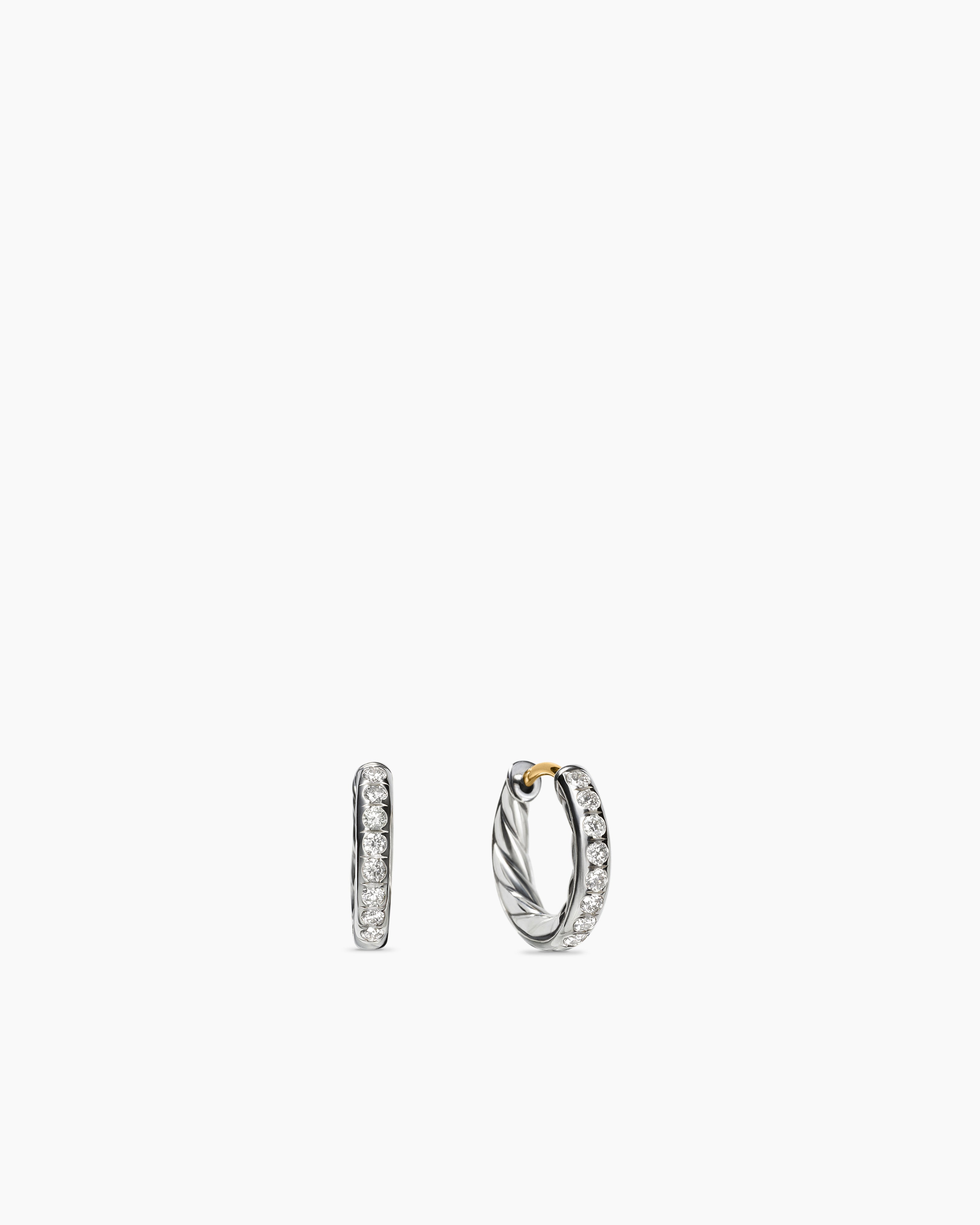 Sculpted Cable Huggie Hoop Earrings  Sterling Silver with Diamonds, 13mm