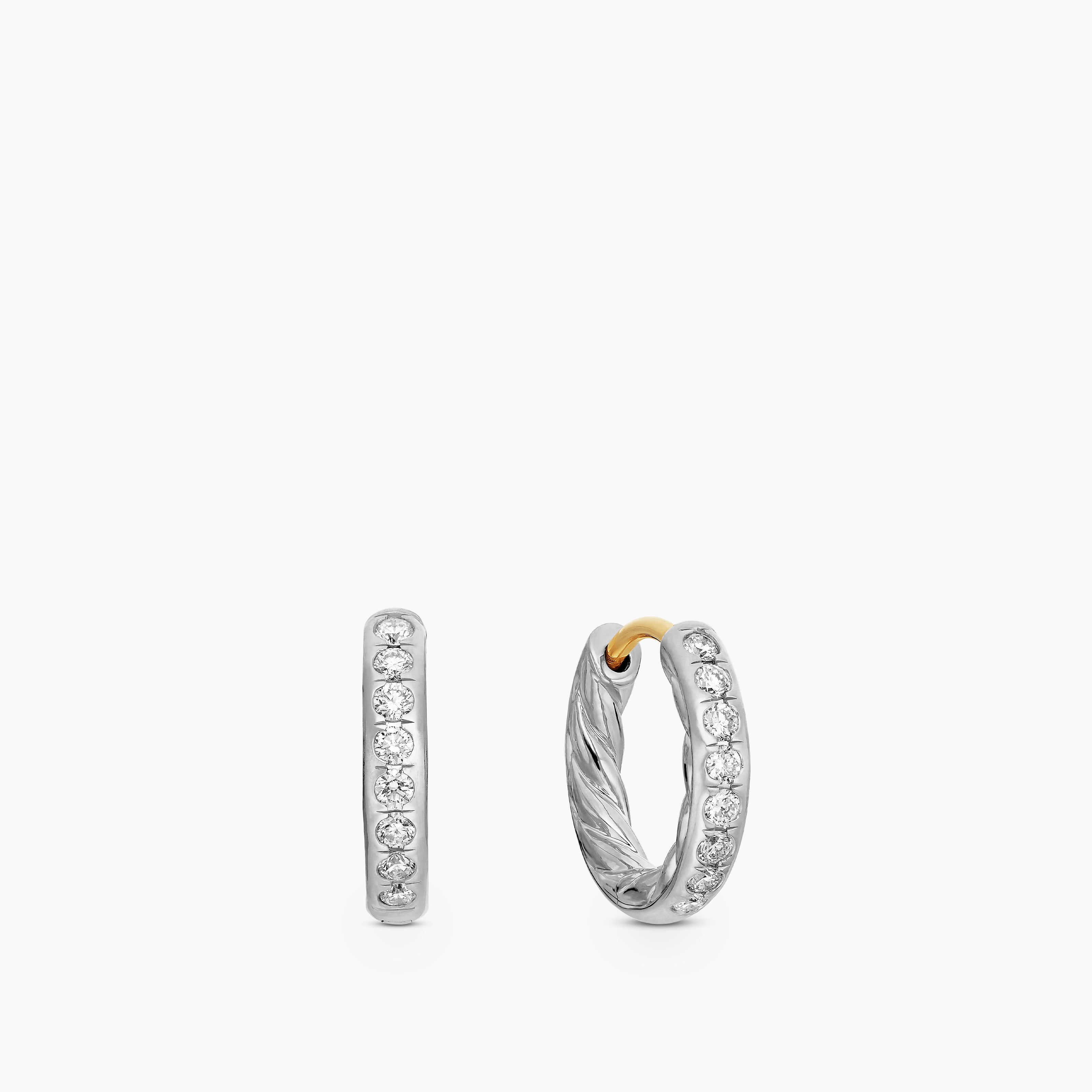 Womens Pav&eacute; Huggie Hoop Earrings in Sterling Silver with Diamonds, 13mm