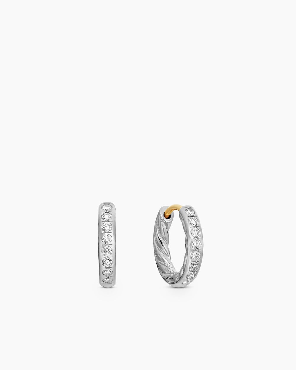Womens Pavé Huggie Hoop Earrings in Sterling Silver with Diamonds, 13mm