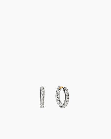 Sculpted Cable Huggie Hoop Earrings in Sterling Silver with Diamonds