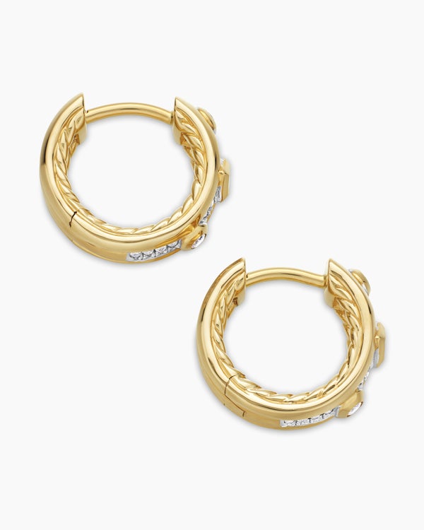 Modern Renaissance® Huggie Hoop Earrings in 18K Yellow Gold with Diamonds, 12.3mm