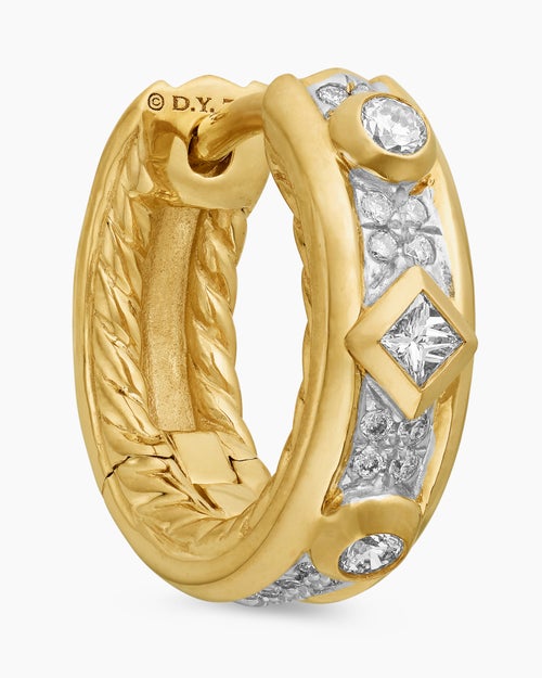 Womens Modern Renaissance® Huggie Hoop Earrings in 18K Yellow Gold with Diamonds, 12.3mm