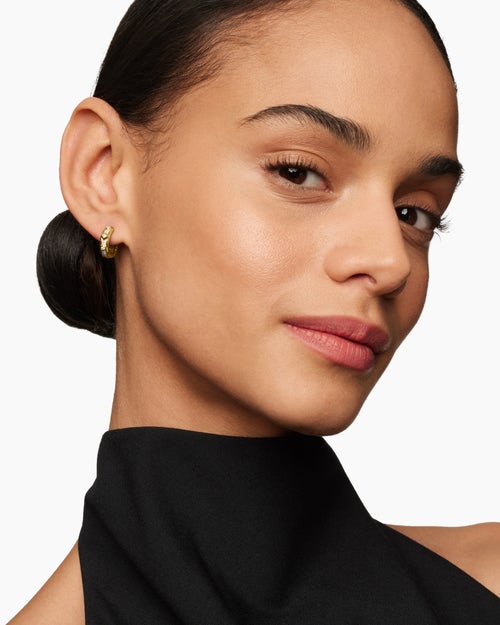 Womens Modern Renaissance® Huggie Hoop Earrings in 18ct Yellow Gold with Diamonds, 12.3mm