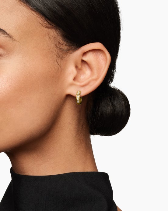Modern Renaissance® Huggie Hoop Earrings in 18K Yellow Gold with Diamonds, 12.3mm