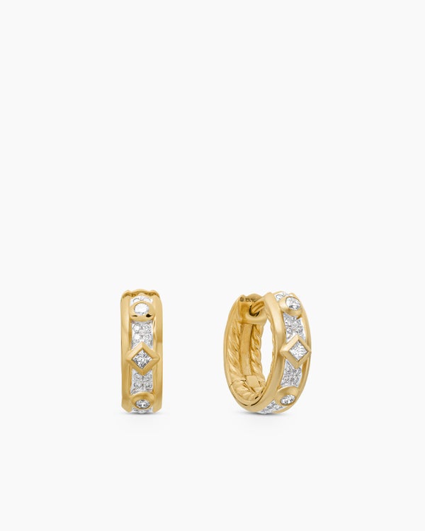 Modern Renaissance® Huggie Hoop Earrings in 18K Yellow Gold with Diamonds, 12.3mm