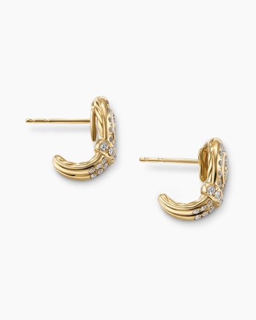 Thoroughbred Loop Huggie Hoop Earrings in 18K Yellow Gold with Diamonds, 14.5mm