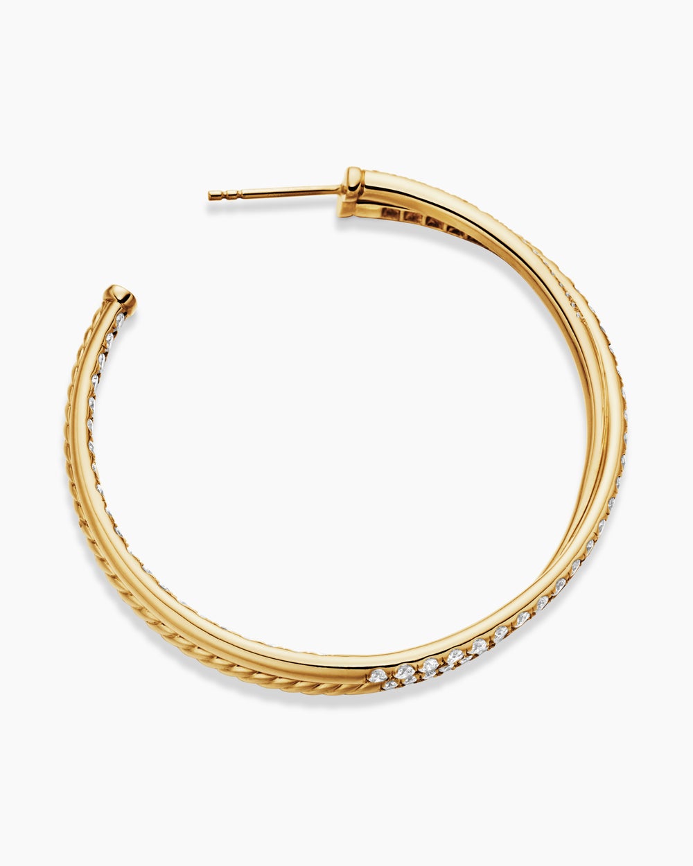 Womens Pavé Crossover Hoop Earrings in 18K Yellow Gold with Diamonds, 1.75in