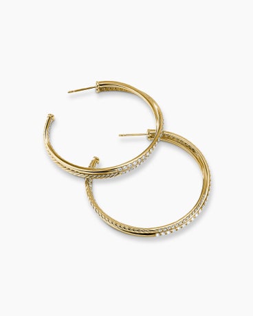 Pavé Crossover Hoop Earrings in 18K Yellow Gold with Diamonds, 1.75in