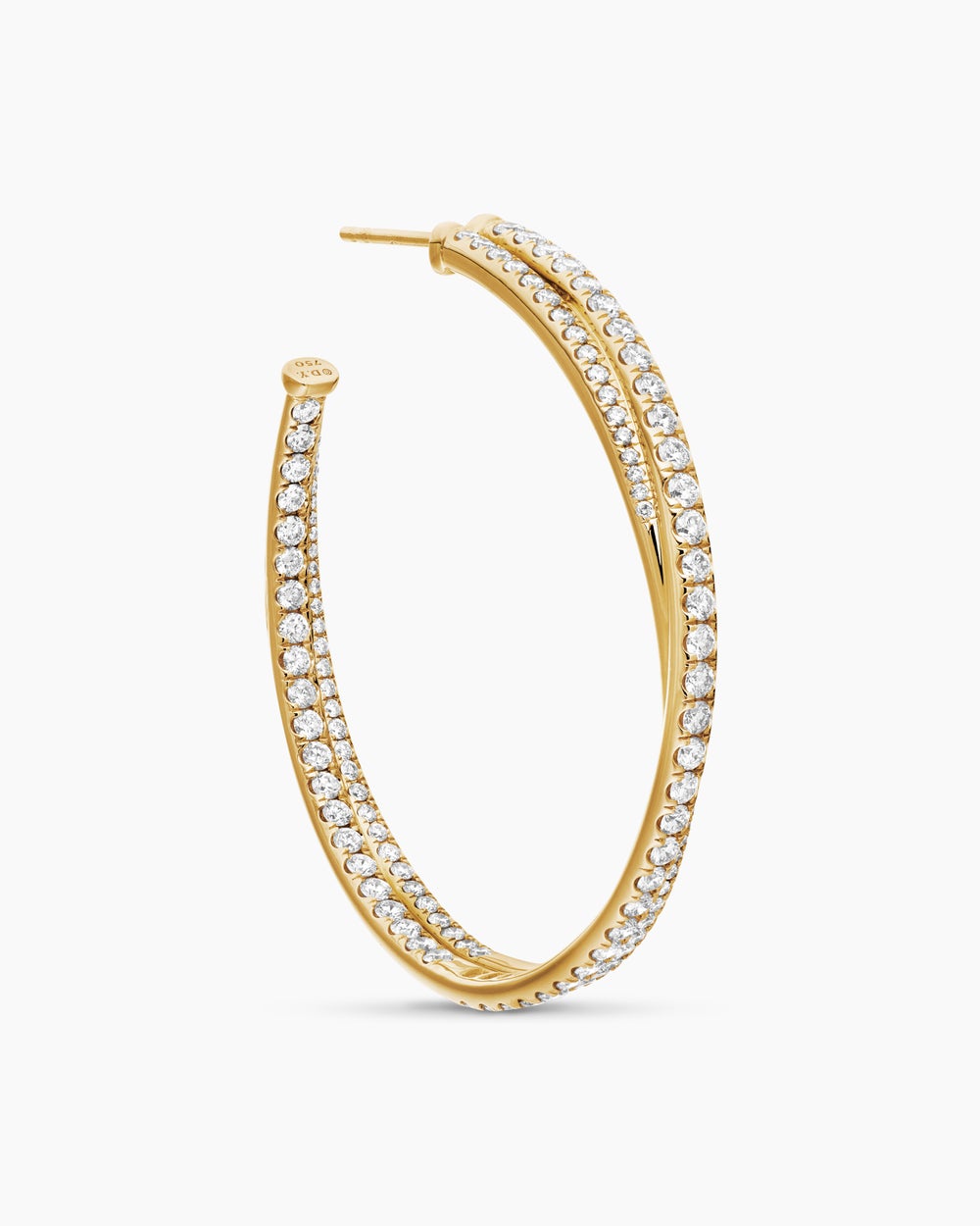Womens Pavé Crossover Hoop Earrings in 18K Yellow Gold with Diamonds, 1.75in