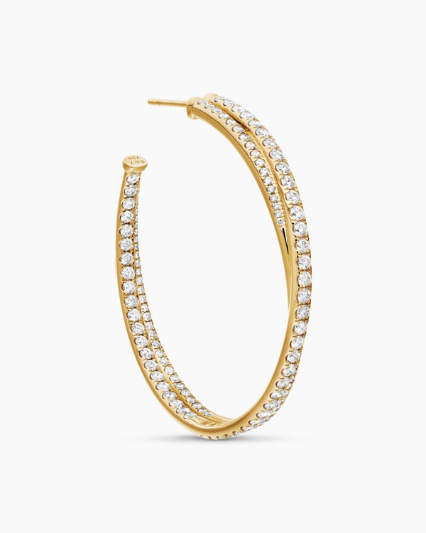 Pavé Crossover Hoop Earrings in 18K Yellow Gold with Diamonds, 1.75in