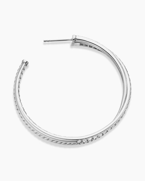 Womens Pavé Crossover Hoop Earrings in 18ct White Gold with Diamonds, 1.75in