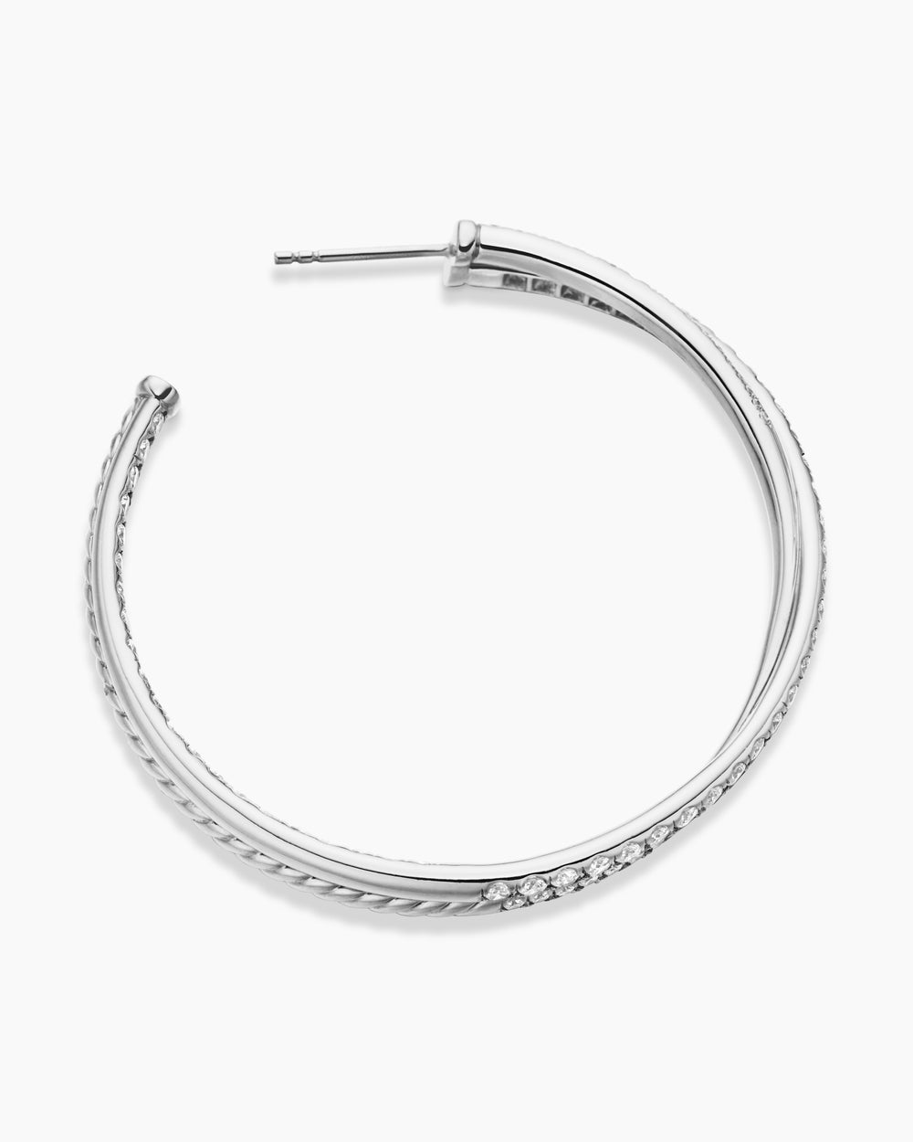 Créoles pavées Crossover en or blanc 18 carats avec diamants, 1,75 po femme