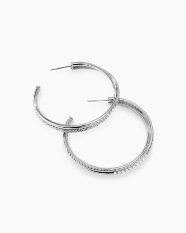 Pavé Crossover Hoop Earrings in 18K White Gold with Diamonds, 1.75in