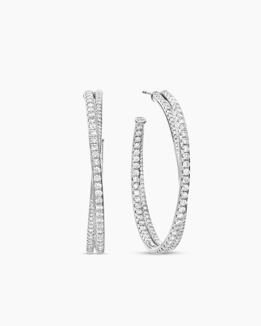 Créoles pavées Crossover en or blanc 18 carats avec diamants, 1,75 po femme