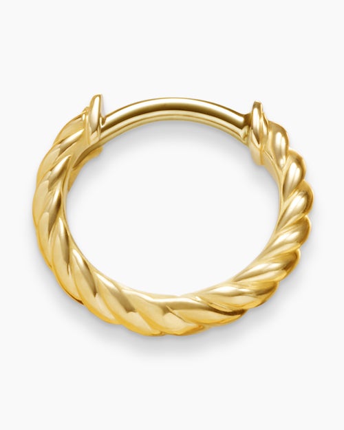 Womens Sculpted Cable Micro Huggie Hoop Earrings in 18K Yellow Gold, 10.7mm