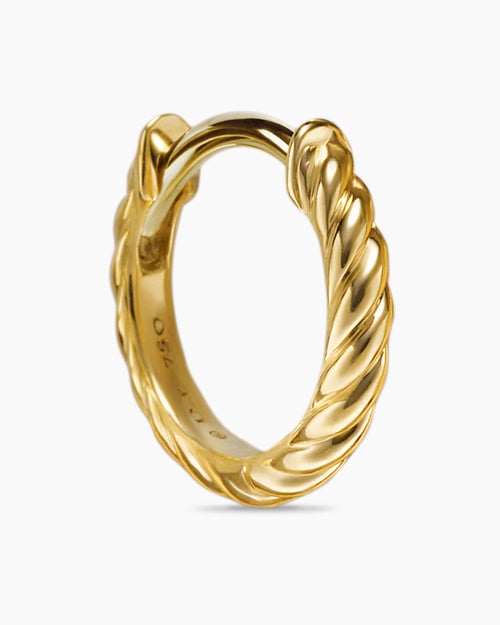 Womens Sculpted Cable Micro Huggie Hoop Earrings in 18K Yellow Gold, 10.7mm