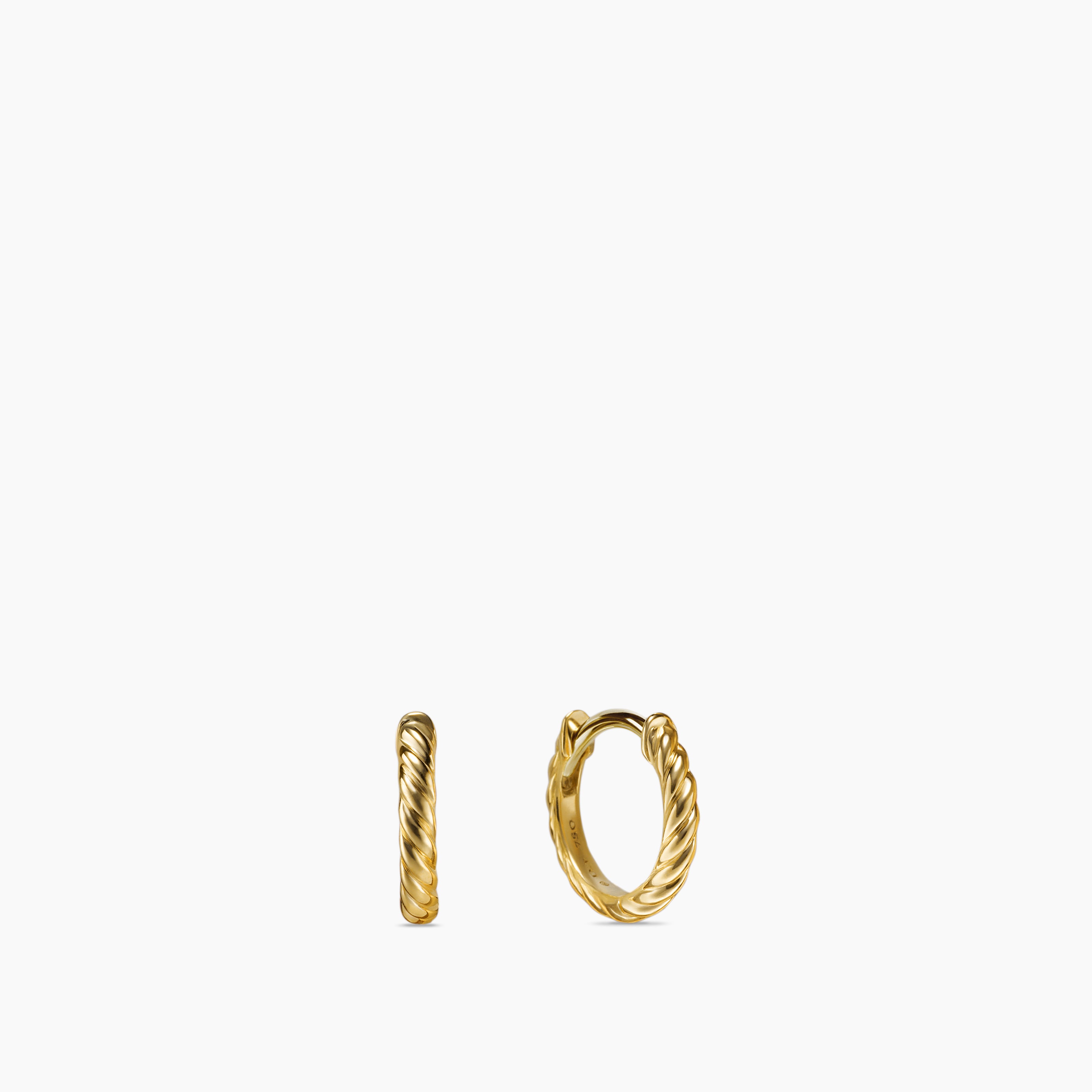 Womens Sculpted Cable Micro Huggie Hoop Earrings in 18K Yellow Gold, 10.7mm