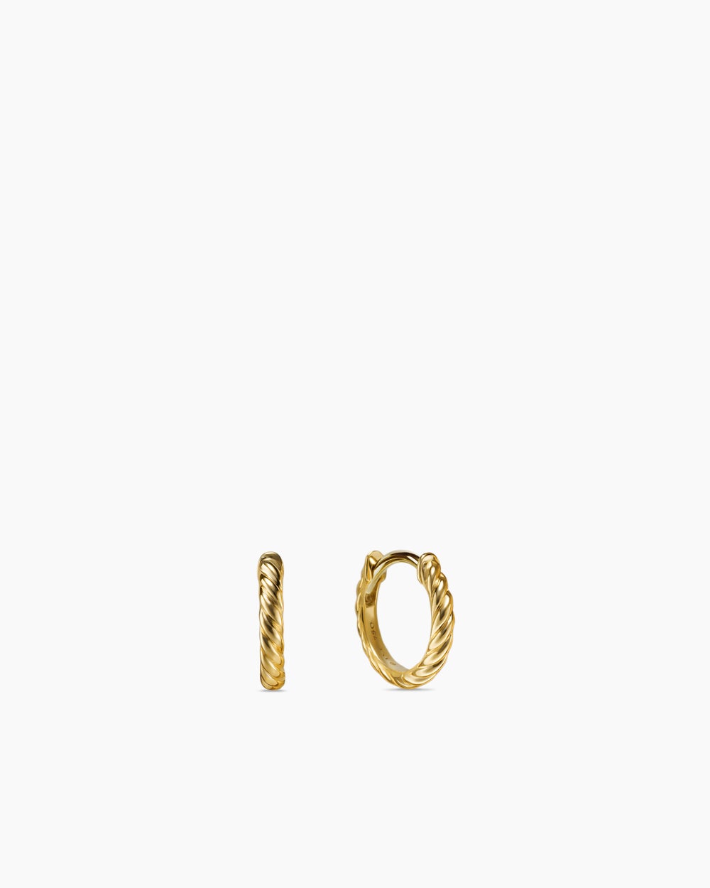 Womens Sculpted Cable Micro Huggie Hoop Earrings in 18K Yellow Gold, 10.7mm