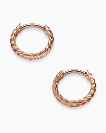 Sculpted Cable Huggie Hoop Earrings in 18K Rose Gold, 10.7mm