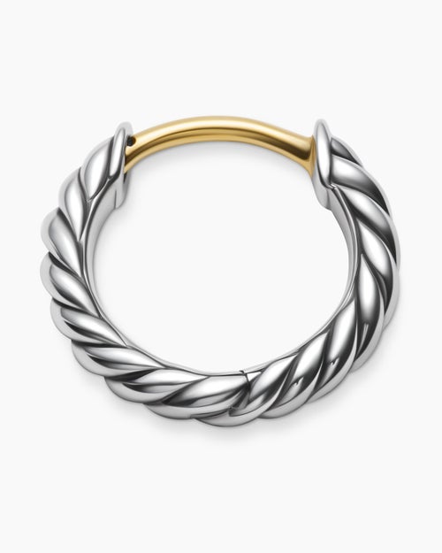Womens Sculpted Cable Micro Huggie Hoop Earrings in Sterling Silver, 10.6mm