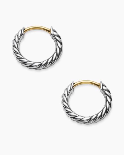 Womens Sculpted Cable Micro Huggie Hoop Earrings in Sterling Silver, 10.6mm