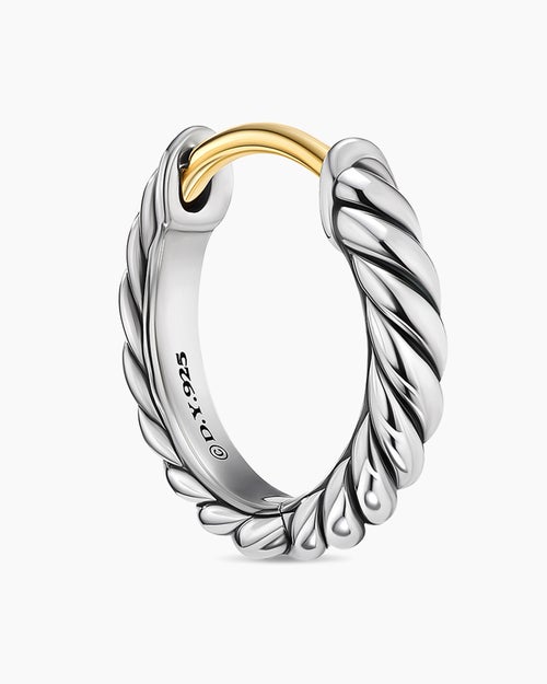 Womens Sculpted Cable Micro Huggie Hoop Earrings in Sterling Silver, 10.6mm