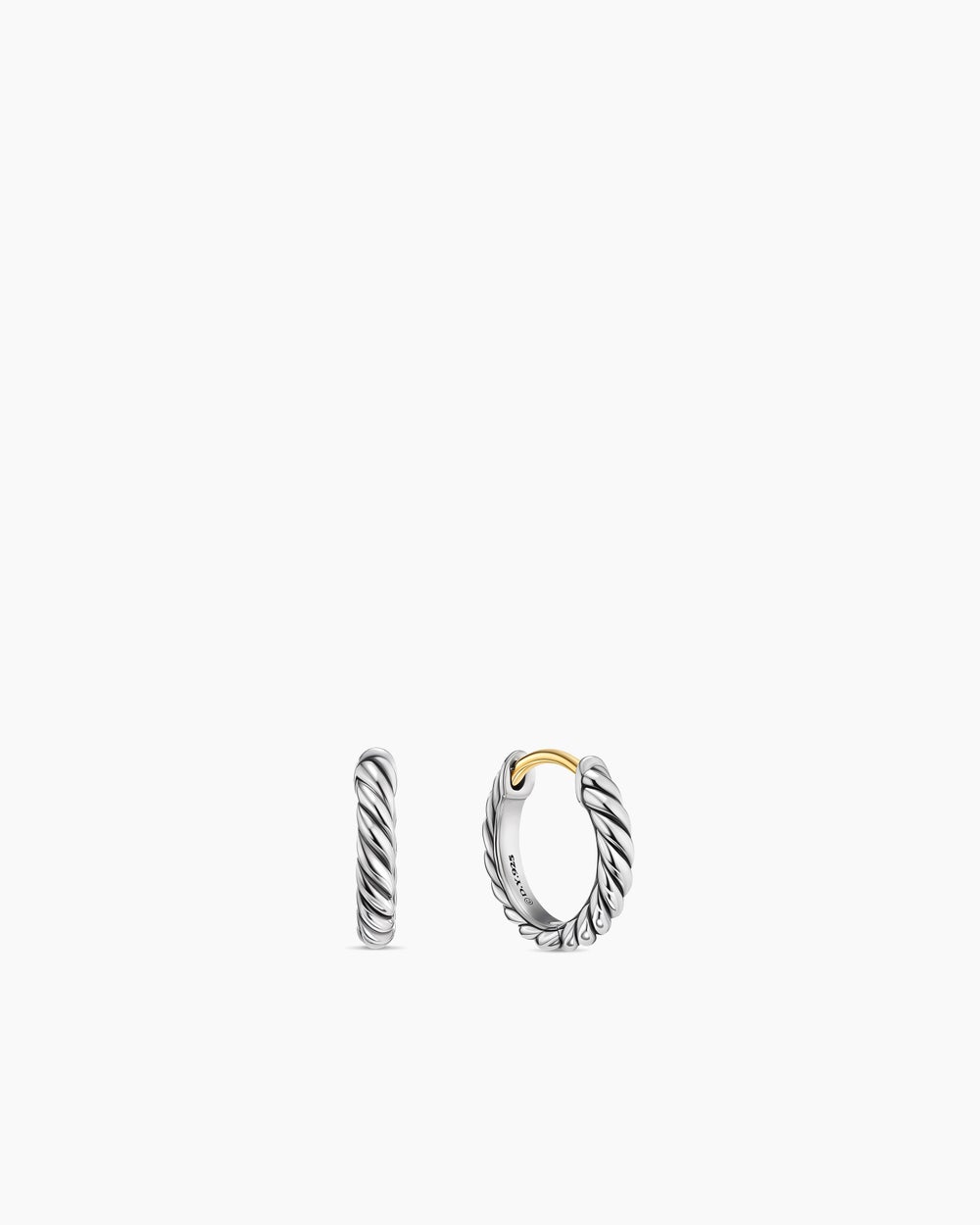 Womens Sculpted Cable Micro Huggie Hoop Earrings in Sterling Silver, 10.6mm