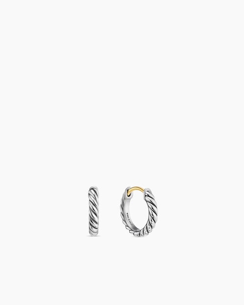 Womens Sculpted Cable Micro Huggie Hoop Earrings in Sterling Silver, 10.6mm
