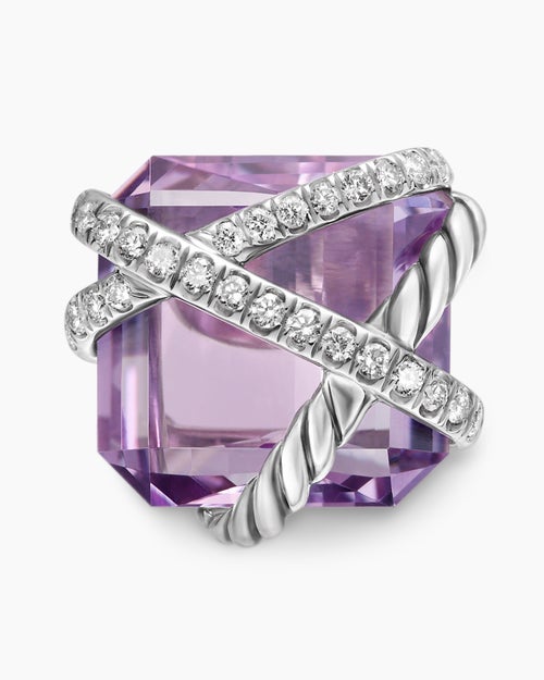 Womens Cable Wrap Stud Earrings in Sterling Silver with Lavender Amethyst and Diamonds, 12mm