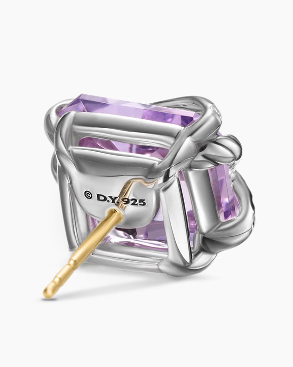 Cable Wrap Stud Earrings in Sterling Silver with Lavender Amethyst and Diamonds, 12mm