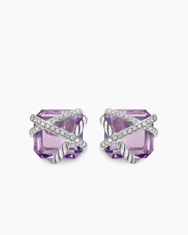 Cable Wrap Stud Earrings in Sterling Silver with Lavender Amethyst and Diamonds, 12mm