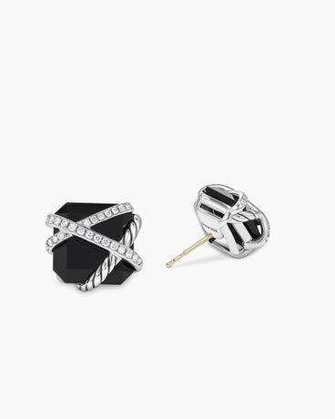 Cable Wrap Stud Earrings in Sterling Silver with Black Onyx and Diamonds