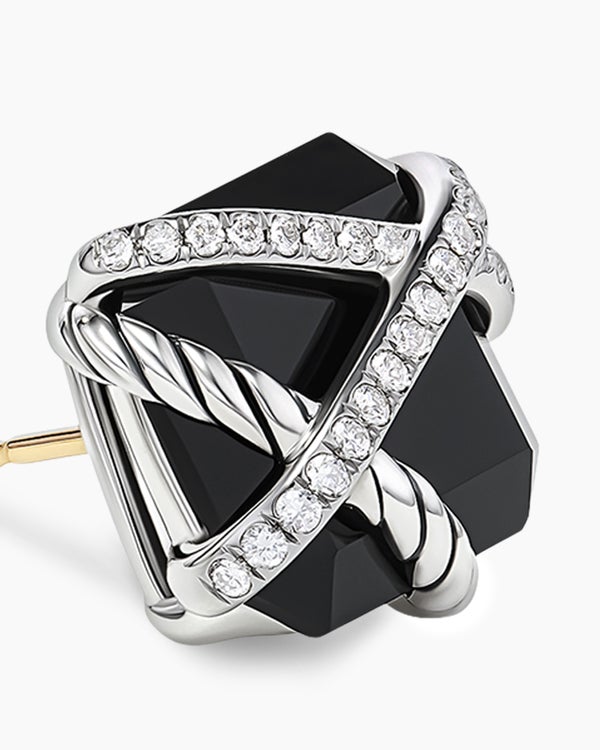 Cable Wrap Stud Earrings in Sterling Silver with Black Onyx and Diamonds, 12mm